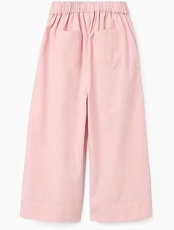 Pantalones de pierna ancha de popelín con pliegues delanteros