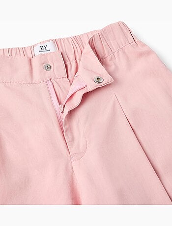 Pantalones de pierna ancha de popelín con pliegues delanteros