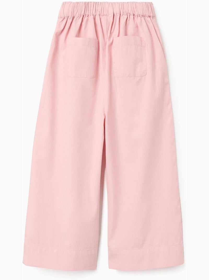 Pantalones de pierna ancha de popelín con pliegues delanteros Rosa claro - Kiabi
