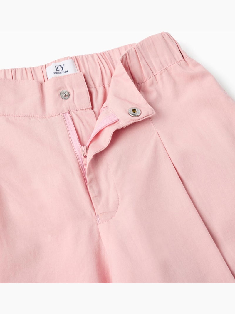 Pantalones de pierna ancha de popelín con pliegues delanteros Rosa claro - Kiabi