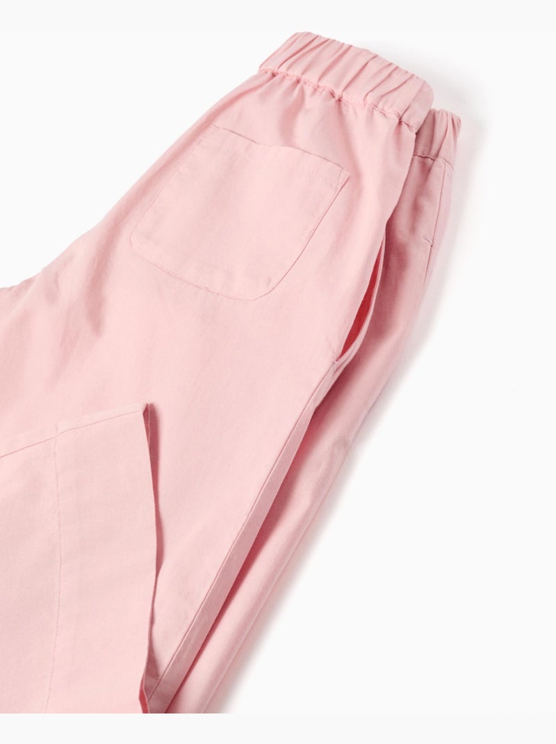 Pantalones de pierna ancha de popelín con pliegues delanteros Rosa claro - Kiabi