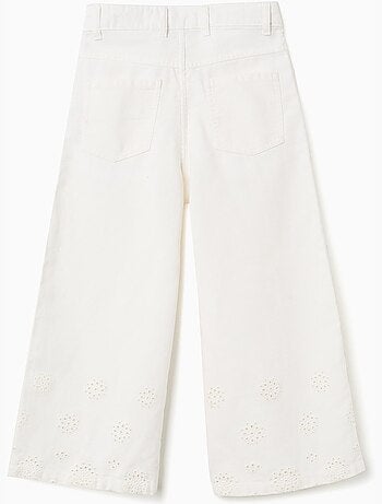 Pantalones de pierna ancha de sarga con bordado inglés