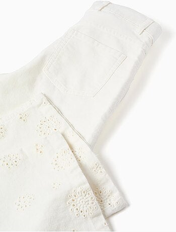 Pantalones de pierna ancha de sarga con bordado inglés