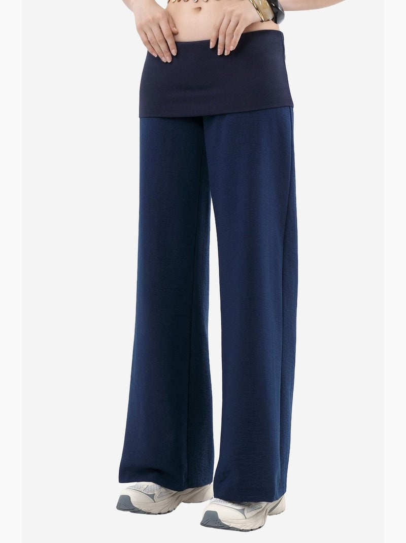 Pantalones de pierna ancha de talle alto busem Azul marino - Kiabi