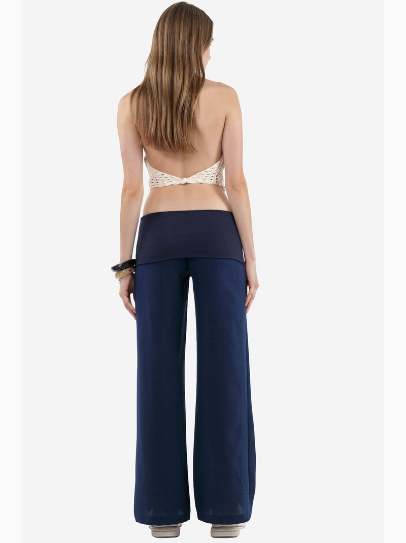 Pantalones de pierna ancha de talle alto busem Azul marino - Kiabi