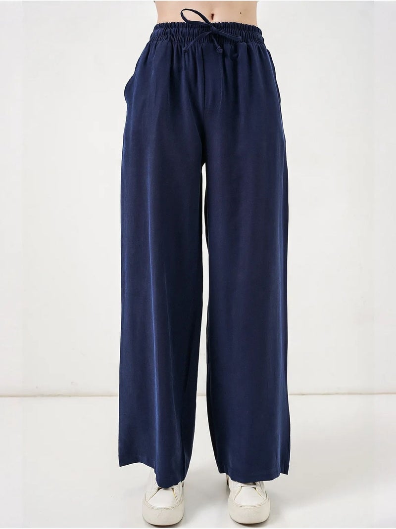 Pantalones de pierna ancha de talle alto con bolsillo bdart Azul marino - Kiabi