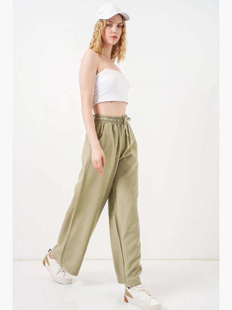 Pantalones de pierna ancha de talle alto con bolsillo bdart Caqui - Kiabi