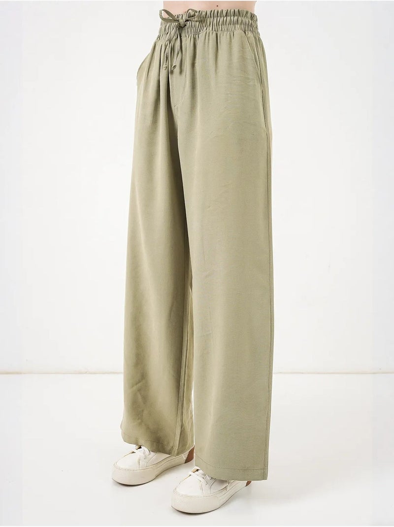 Pantalones de pierna ancha de talle alto con bolsillo bdart Caqui - Kiabi