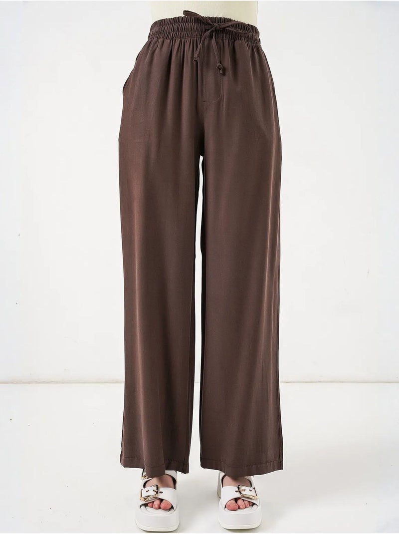 Pantalones de pierna ancha de talle alto con bolsillo bdart Marrón chocolate - Kiabi