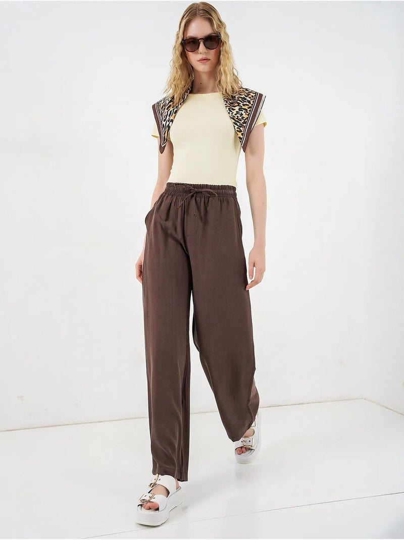 Pantalones de pierna ancha de talle alto con bolsillo bdart Marrón chocolate - Kiabi