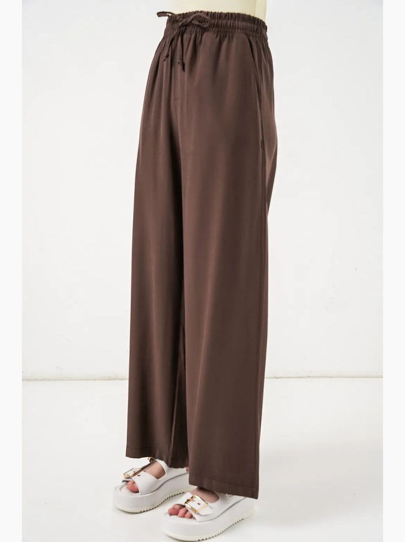 Pantalones de pierna ancha de talle alto con bolsillo bdart Marrón chocolate - Kiabi