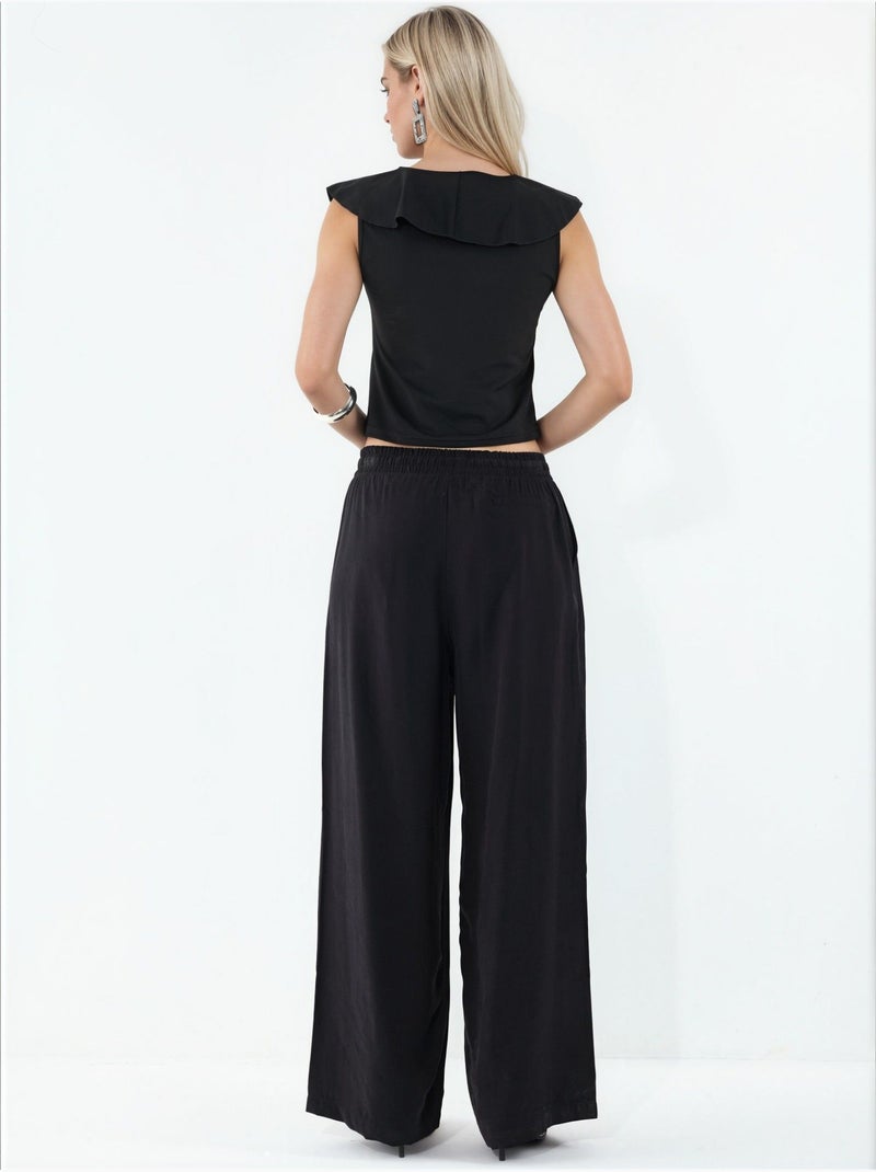 Pantalones de pierna ancha de talle alto con bolsillo bdart Negro - Kiabi