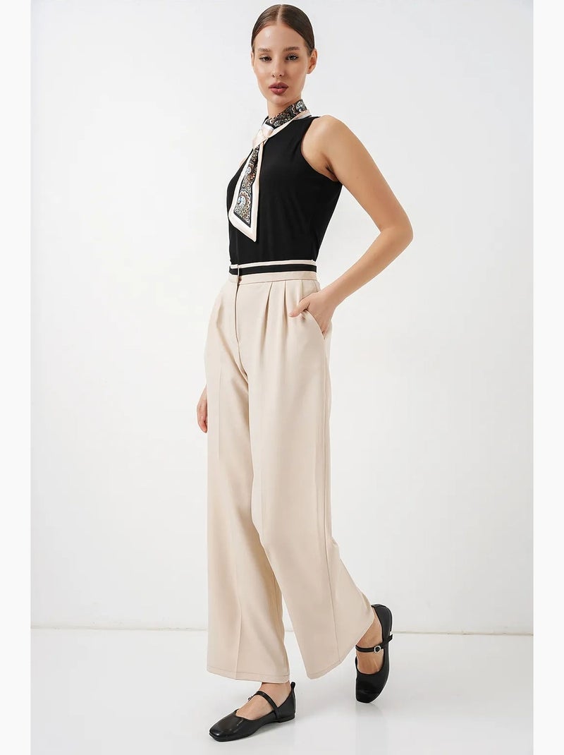 Pantalones de pierna ancha de talle alto con bolsillos bdart Crema - Kiabi