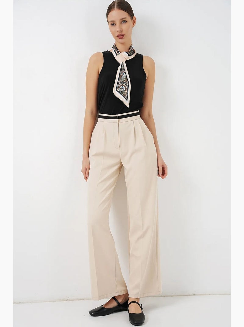 Pantalones de pierna ancha de talle alto con bolsillos bdart Crema - Kiabi