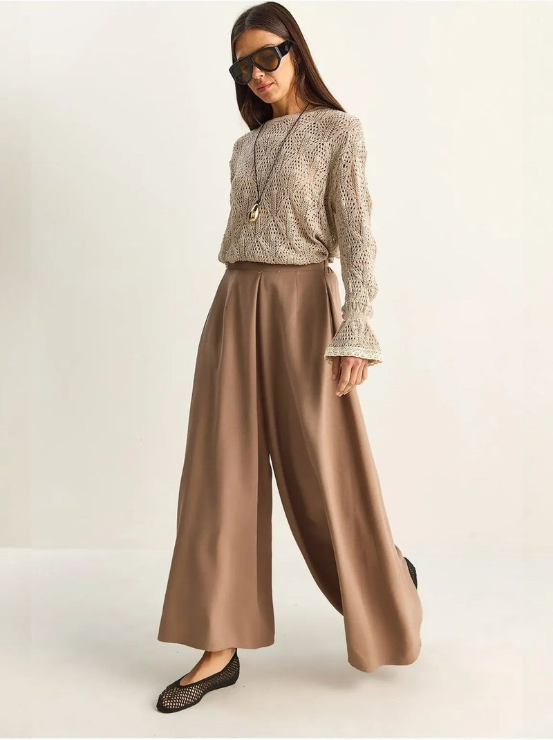 Pantalones de pierna ancha de talle alto lucci Taupe - Kiabi