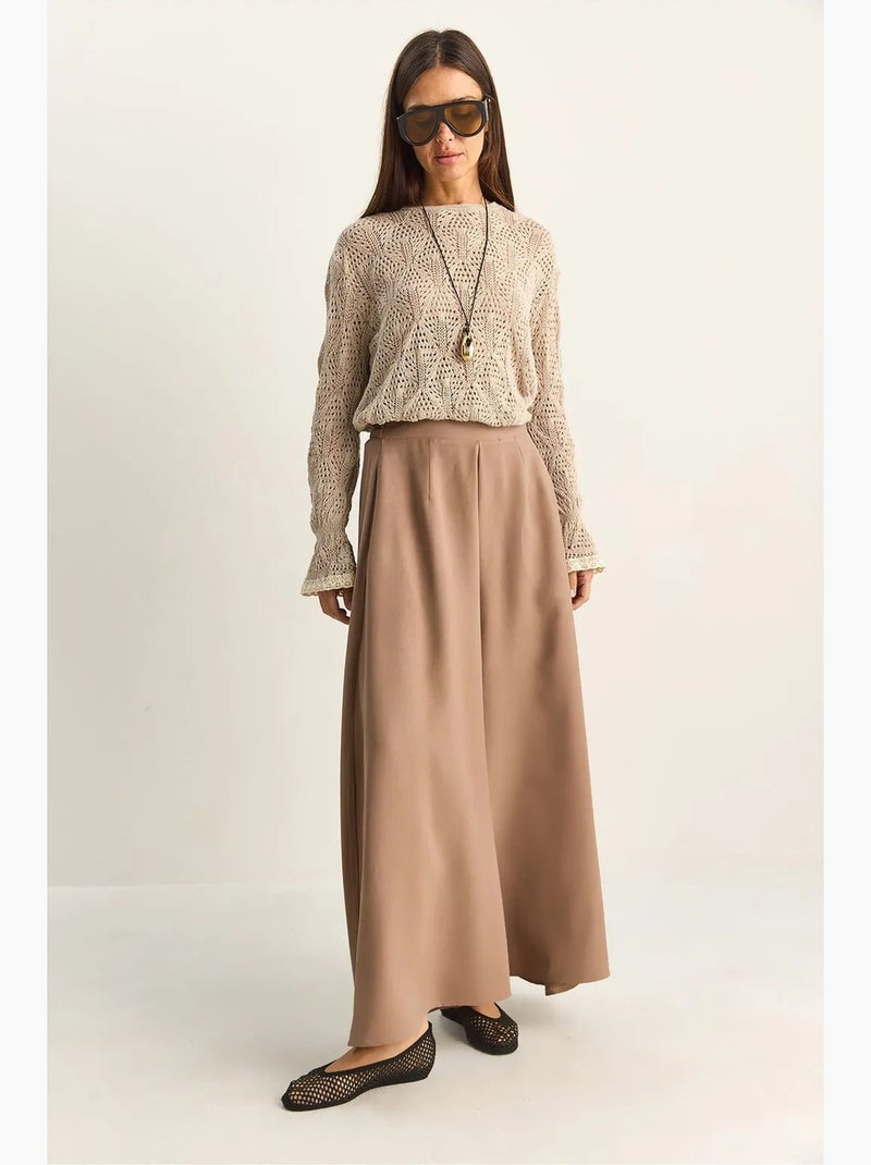 Pantalones de pierna ancha de talle alto lucci Taupe - Kiabi