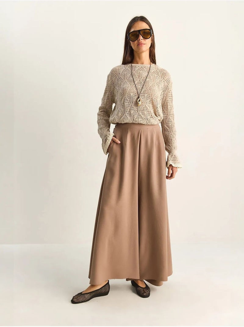 Pantalones de pierna ancha de talle alto lucci Taupe - Kiabi