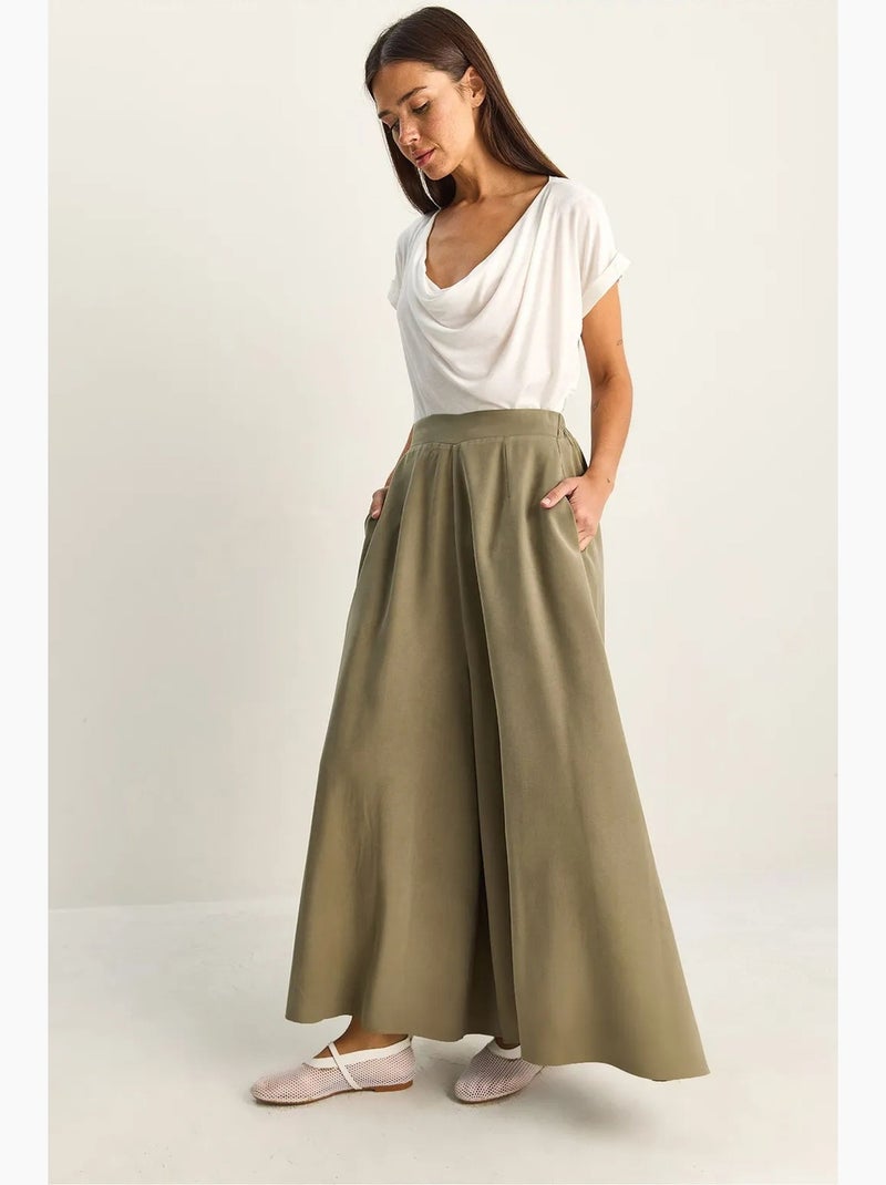 Pantalones de pierna ancha de talle alto lucci Verde oscuro - Kiabi