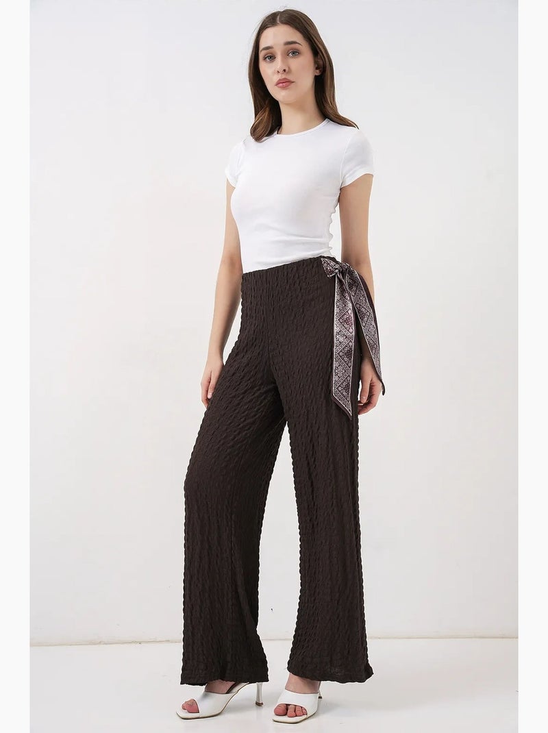 Pantalones de pierna ancha y cintura alta con detalle de lazo bdart Marrón chocolate - Kiabi