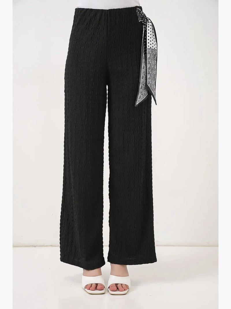 Pantalones de pierna ancha y cintura alta con detalle de lazo bdart Negro - Kiabi