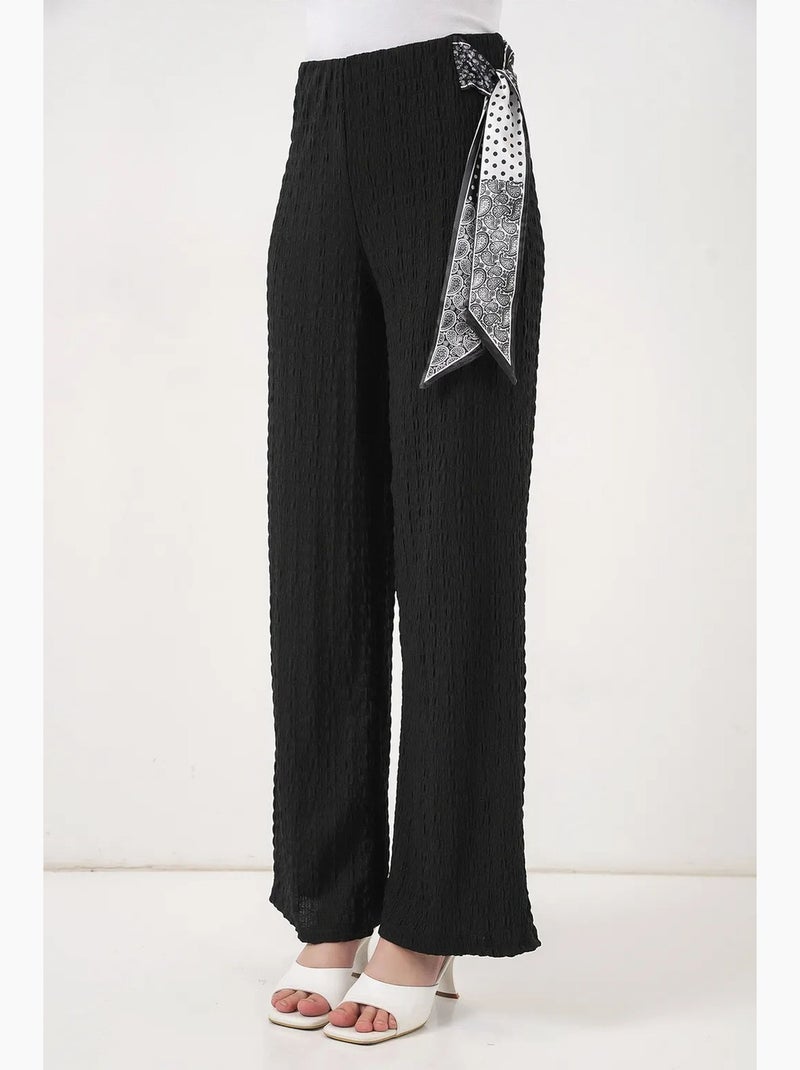 Pantalones de pierna ancha y cintura alta con detalle de lazo bdart Negro - Kiabi