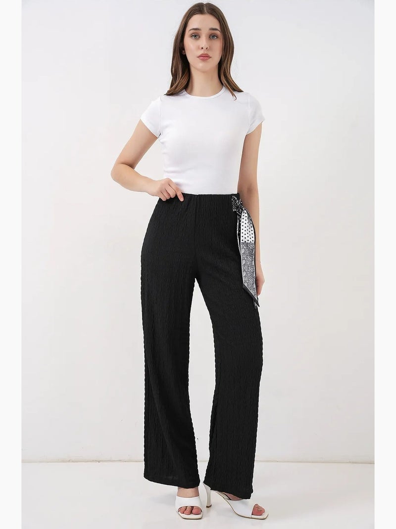 Pantalones de pierna ancha y cintura alta con detalle de lazo bdart Negro - Kiabi
