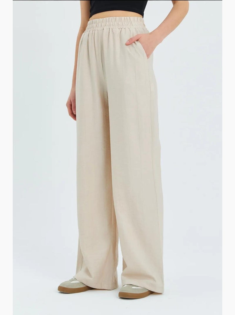 Pantalones de pierna ancha y cintura alta mixray Beige arcilla - Kiabi