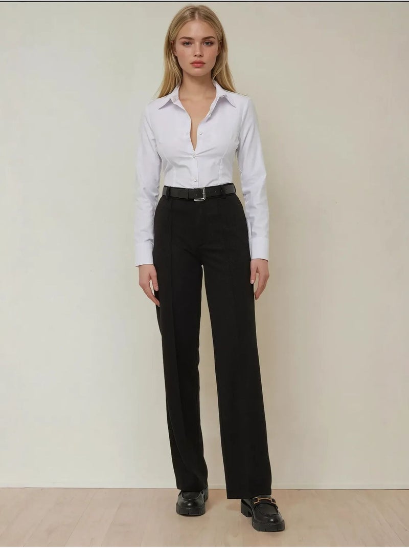 Pantalones de pierna recta con detalle de costura Negro - Kiabi