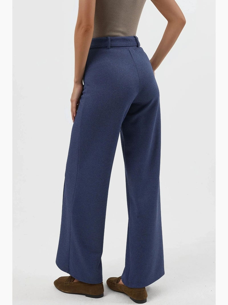 Pantalones de pierna recta de talle alto con cinturón busem Azul laguna - Kiabi