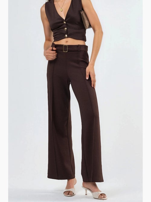 Pantalones de pierna recta de talle alto con cinturón busem - Kiabi