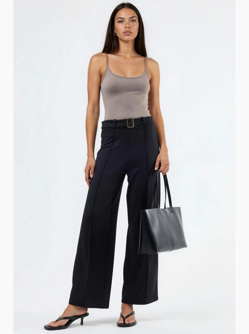 Pantalones de pierna recta de talle alto con cinturón busem Negro - Kiabi