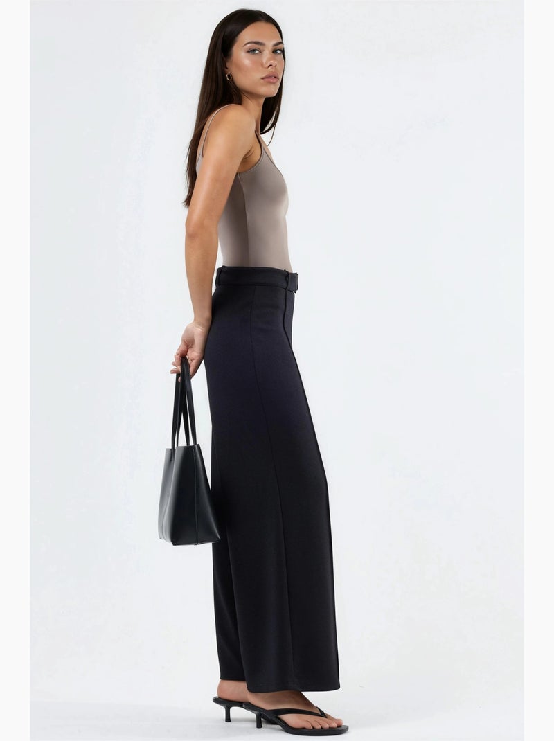 Pantalones de pierna recta de talle alto con cinturón busem Negro - Kiabi