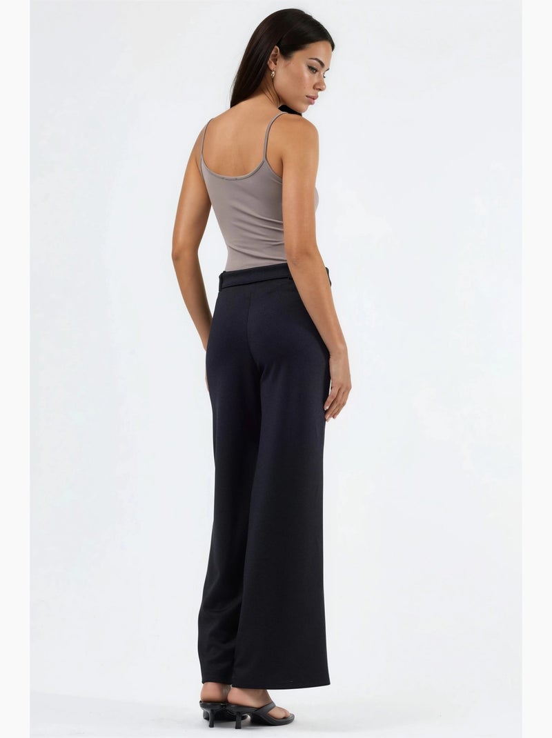 Pantalones de pierna recta de talle alto con cinturón busem Negro - Kiabi