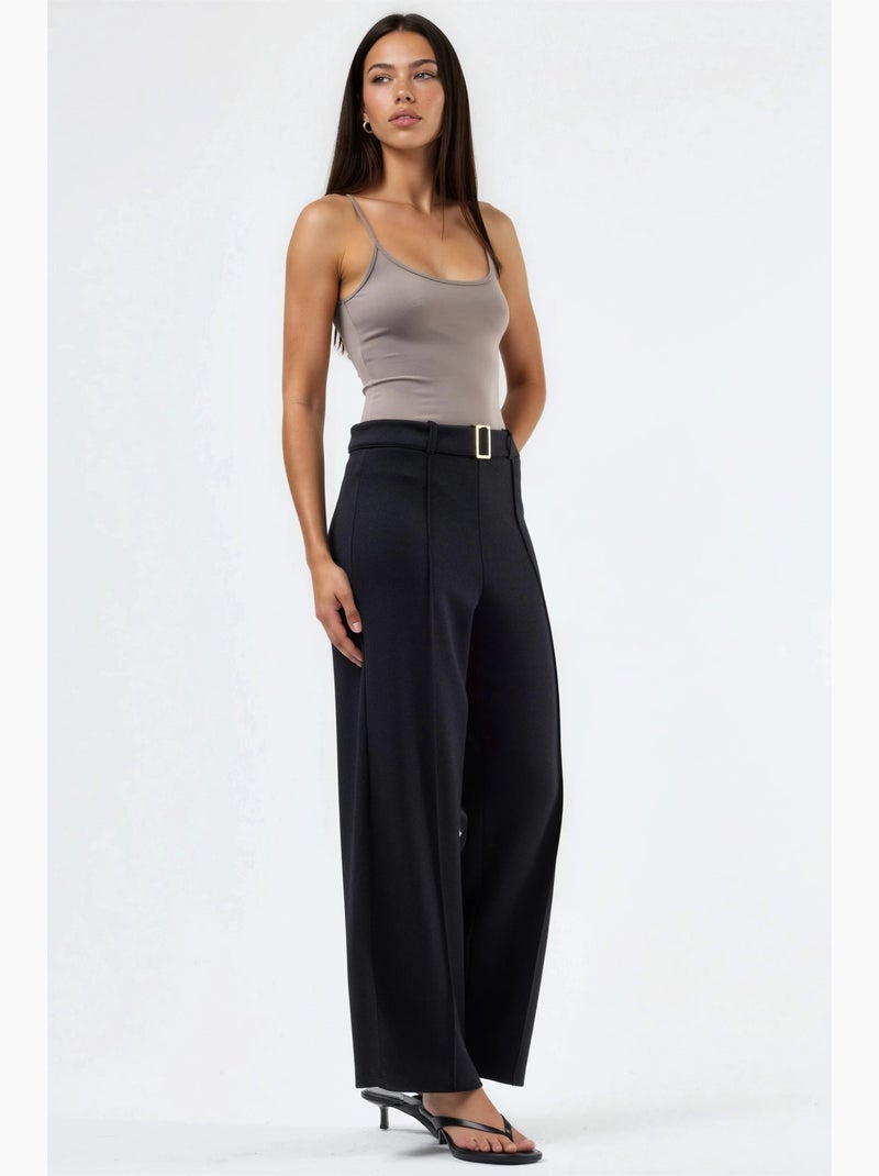 Pantalones de pierna recta de talle alto con cinturón busem Negro - Kiabi