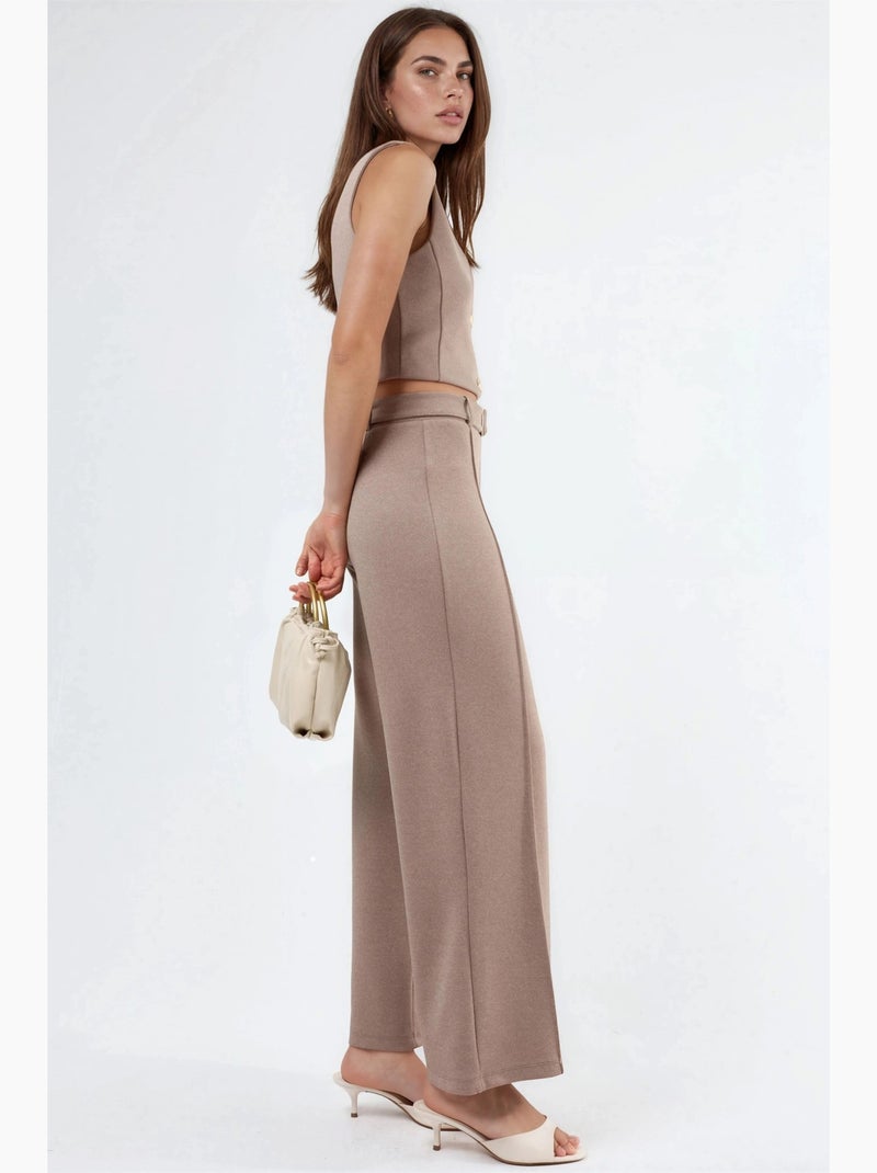 Pantalones de pierna recta de talle alto con cinturón busem Taupe - Kiabi