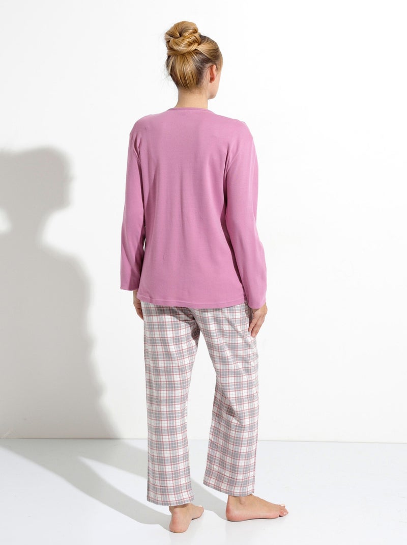 Pantalones de pijama a cuadros de franela de algodón cálido - Afibel Violeta - Kiabi