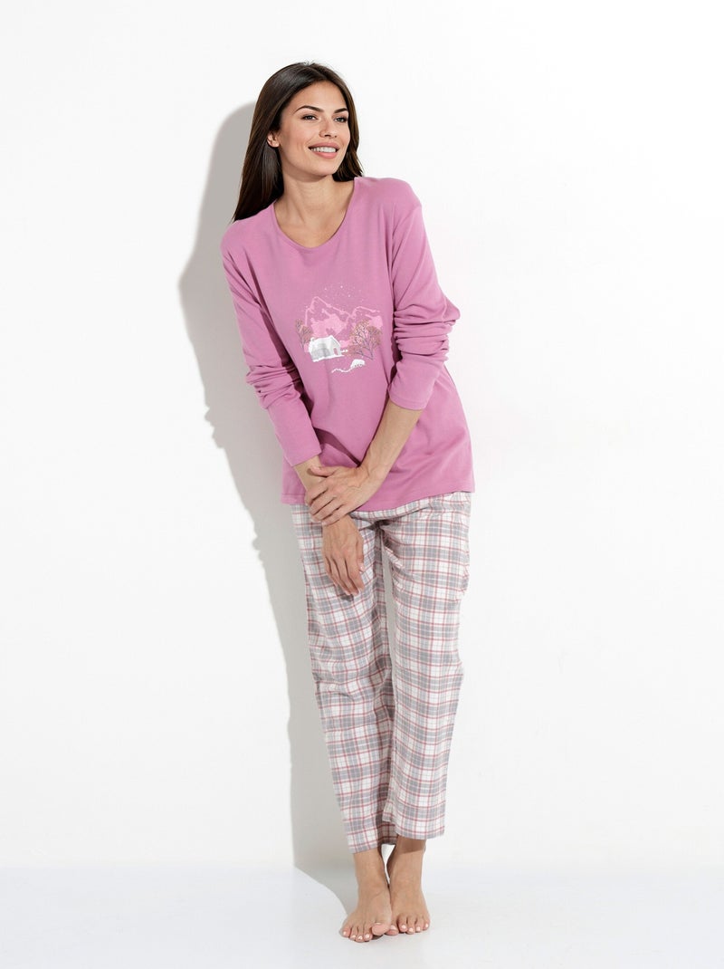 Pantalones de pijama a cuadros de franela de algodón cálido - Afibel Violeta - Kiabi