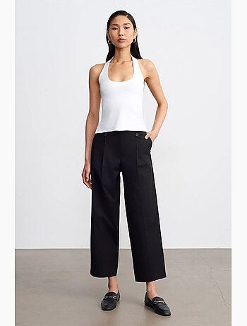 Pantalones de popelina de algodón de tiro alto y pernera ancha dilvin