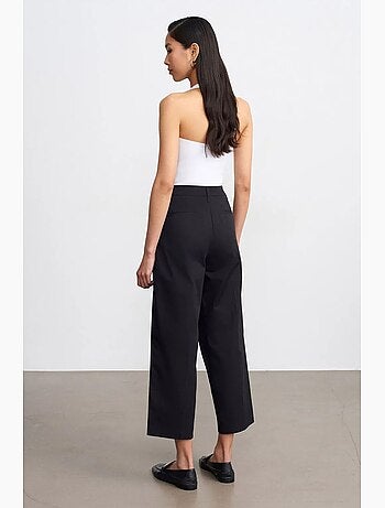 Pantalones de popelina de algodón de tiro alto y pernera ancha dilvin