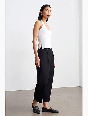 Pantalones de popelina de algodón de tiro alto y pernera ancha dilvin