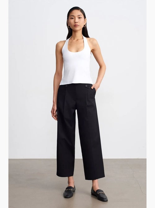 Pantalones de popelina de algodón de tiro alto y pernera ancha dilvin - Kiabi