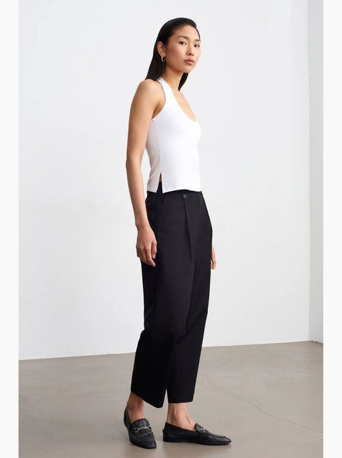 Pantalones de popelina de algodón de tiro alto y pernera ancha dilvin - Kiabi