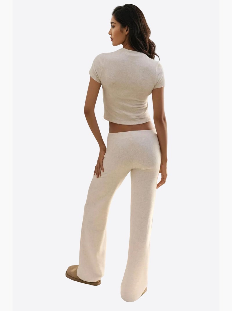 Pantalones de punto con textura suave y cintura elástica hiccup Beige arcilla - Kiabi