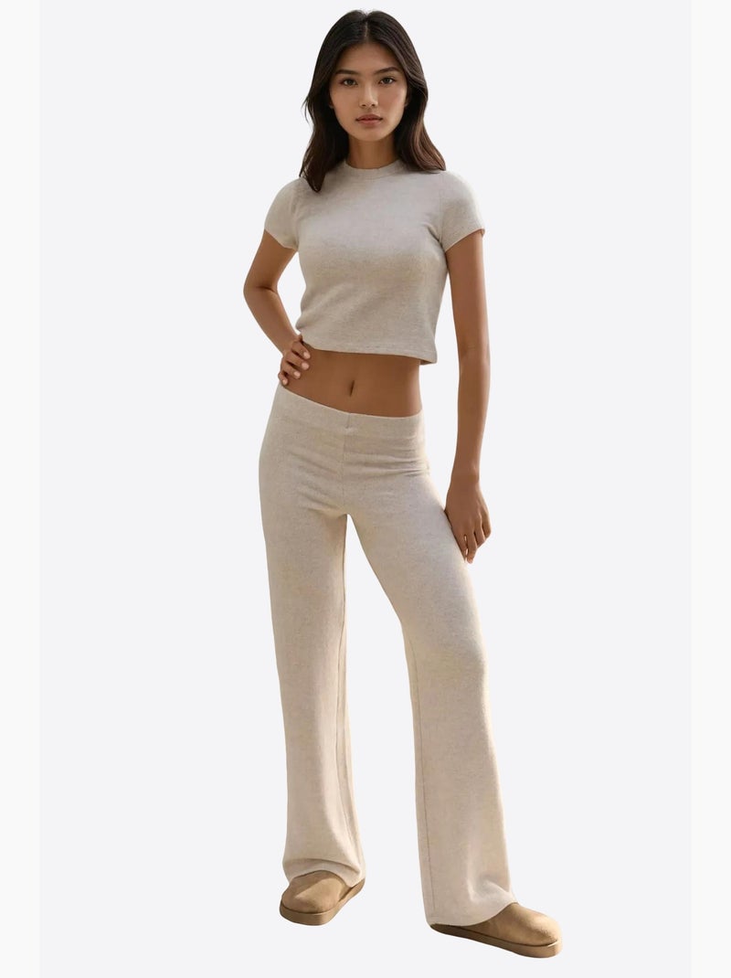 Pantalones de punto con textura suave y cintura elástica hiccup Beige arcilla - Kiabi
