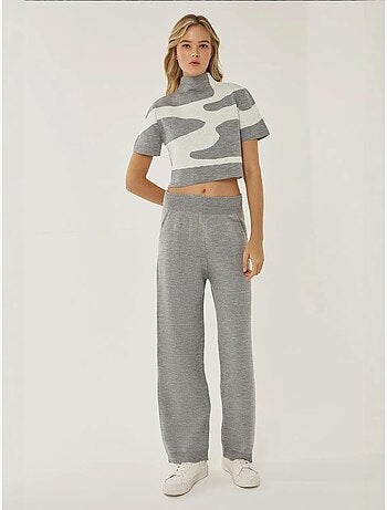 Pantalones de punto de cintura alta y pierna ancha
