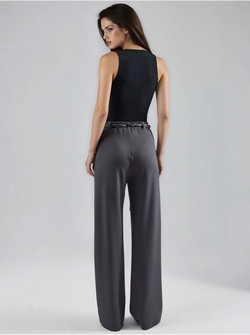 Pantalones de punto de cintura alta y pierna recta hiccup Gris - Kiabi