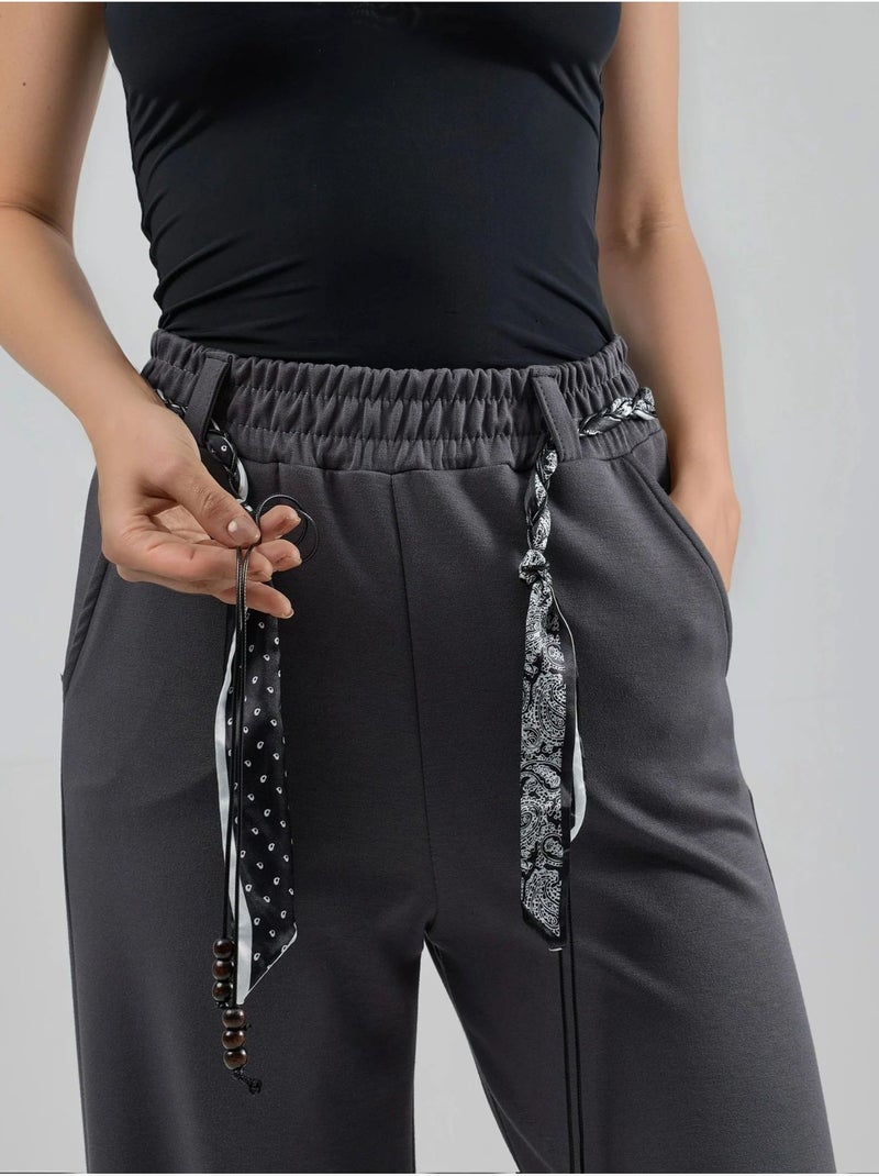 Pantalones de punto de cintura alta y pierna recta hiccup Gris - Kiabi