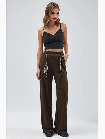 Pantalones de punto de cintura alta y pierna recta hiccup