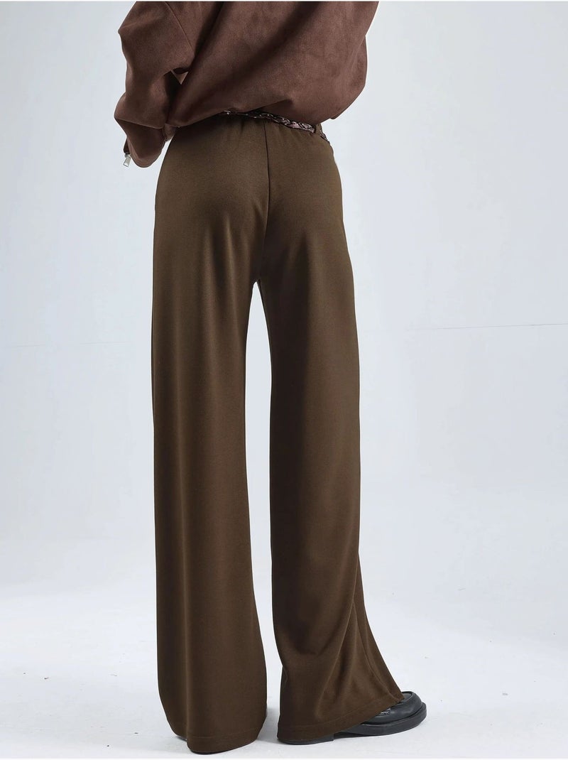 Pantalones de punto de cintura alta y pierna recta hiccup Marrón oscuro - Kiabi