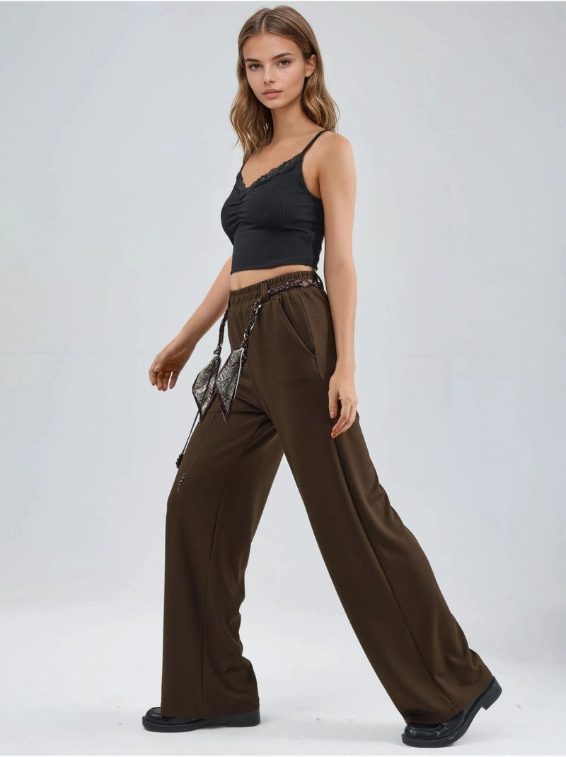 Pantalones de punto de cintura alta y pierna recta hiccup Marrón oscuro - Kiabi